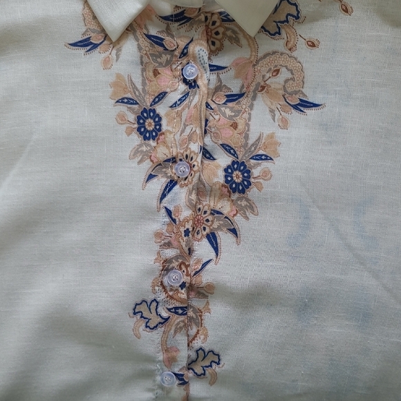 Made In Italy Linen-Blend Boho Print Blouse - See Measurements - Picture 3 of 9